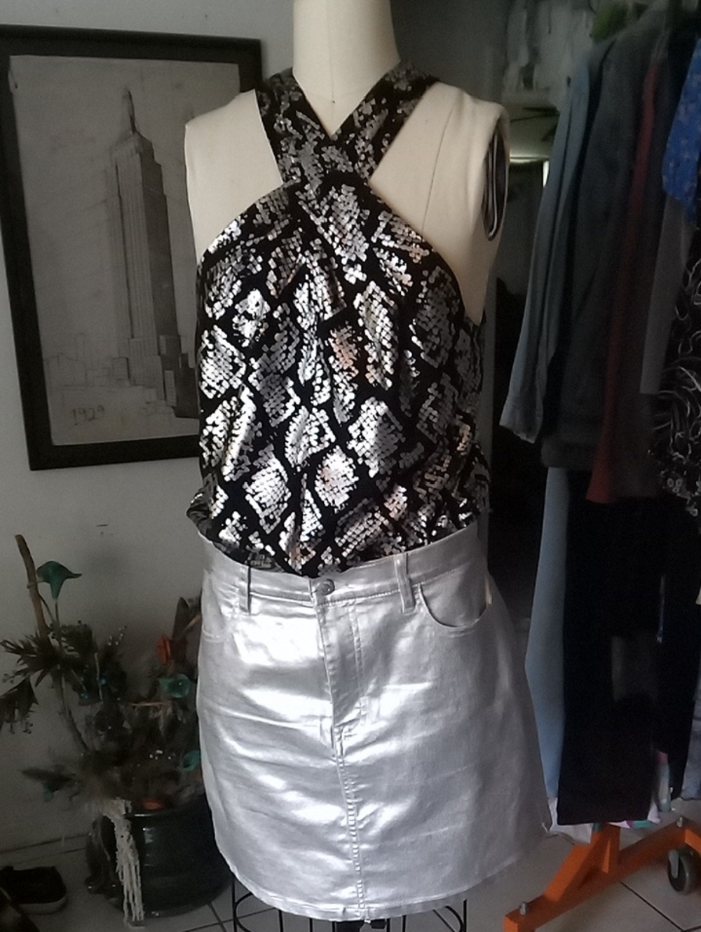 Michael Kors Black and SilverTunic Top